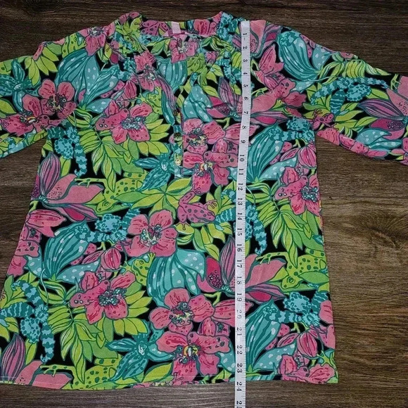 Lily Pulitzer 100% Silk Elsa Skip On It The  Frog-Floral Print Blouse SZ XS - Picture 9 of 12